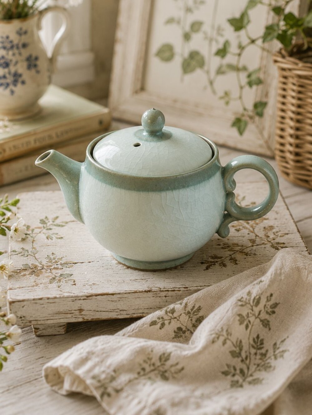 Charming Vintage Apple Shaped Artisan Pottery Teapot